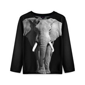 Детский лонгслив 3D с принтом Слон в Петрозаводске, 100% полиэстер | длинные рукава, круглый вырез горловины, полуприлегающий силуэт
 | africa | big | black   white | elephant is an animal | shroud | tusks | африка | бивни | большой | животное | идет | савана | слон | черно   белый