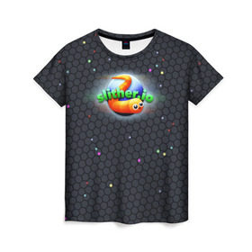 Женская футболка 3D с принтом Слизарио в Петрозаводске, 100% полиэфир ( синтетическое хлопкоподобное полотно) | прямой крой, круглый вырез горловины, длина до линии бедер | io | slither | игра | скользкий | слизняк | червяк