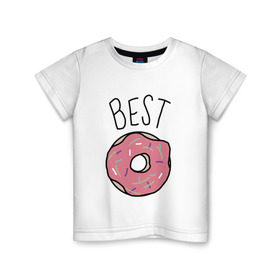Детская футболка хлопок с принтом best friends в Петрозаводске, 100% хлопок | круглый вырез горловины, полуприлегающий силуэт, длина до линии бедер | coffee | donuts | food | friends | друзья | кофе | парные | пончик