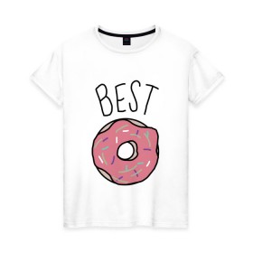 Женская футболка хлопок с принтом best friends в Петрозаводске, 100% хлопок | прямой крой, круглый вырез горловины, длина до линии бедер, слегка спущенное плечо | coffee | donuts | food | friends | друзья | кофе | парные | пончик