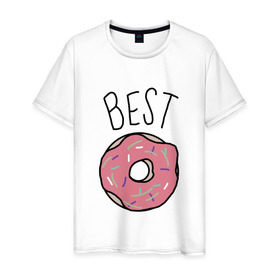 Мужская футболка хлопок с принтом best friends в Петрозаводске, 100% хлопок | прямой крой, круглый вырез горловины, длина до линии бедер, слегка спущенное плечо. | coffee | donuts | food | friends | друзья | кофе | парные | пончик