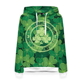 Женская толстовка 3D с принтом Ireland, Happy St. Patrick`s Day в Петрозаводске, 100% полиэстер  | двухслойный капюшон со шнурком для регулировки, мягкие манжеты на рукавах и по низу толстовки, спереди карман-кенгуру с мягким внутренним слоем. | background | clover | four | green | happy st. patricks day | holiday | ireland | leaf | petal | plant | print | зеленый | ирландия | клевер | лепесток | лист | печать | праздник | растение | счастливого святого патрика | фон | четыре