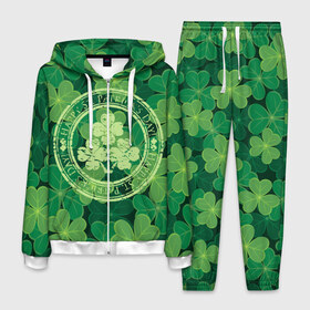 Мужской костюм 3D с принтом Ireland Happy St Patricks Day в Петрозаводске, 100% полиэстер | Манжеты и пояс оформлены тканевой резинкой, двухслойный капюшон со шнурком для регулировки, карманы спереди | background | clover | four | green | happy st. patricks day | holiday | ireland | leaf | petal | plant | print | зеленый | ирландия | клевер | лепесток | лист | печать | праздник | растение | счастливого святого патрика | фон | четыре