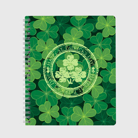 Тетрадь с принтом Ireland Happy St Patricks Day в Петрозаводске, 100% бумага | 48 листов, плотность листов — 60 г/м2, плотность картонной обложки — 250 г/м2. Листы скреплены сбоку удобной пружинной спиралью. Уголки страниц и обложки скругленные. Цвет линий — светло-серый
 | background | clover | four | green | happy st. patricks day | holiday | ireland | leaf | petal | plant | print | зеленый | ирландия | клевер | лепесток | лист | печать | праздник | растение | счастливого святого патрика | фон | четыре