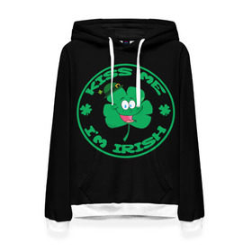Женская толстовка 3D с принтом Ireland, Kiss me, I`m Irish в Петрозаводске, 100% полиэстер  | двухслойный капюшон со шнурком для регулировки, мягкие манжеты на рукавах и по низу толстовки, спереди карман-кенгуру с мягким внутренним слоем. | Тематика изображения на принте: animation | background | black | clover | four | green | hat | im irish | ireland | kiss me | leaf | petal | printing | smile | анимация | зелёный | ирландец | ирландия | клевер | лепесток | листок | меня | печать | поцелуй | улыбка | фон | черный | четыр