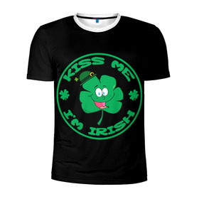 Мужская футболка 3D спортивная с принтом Ireland, Kiss me, I`m Irish в Петрозаводске, 100% полиэстер с улучшенными характеристиками | приталенный силуэт, круглая горловина, широкие плечи, сужается к линии бедра | animation | background | black | clover | four | green | hat | im irish | ireland | kiss me | leaf | petal | printing | smile | анимация | зелёный | ирландец | ирландия | клевер | лепесток | листок | меня | печать | поцелуй | улыбка | фон | черный | четыр