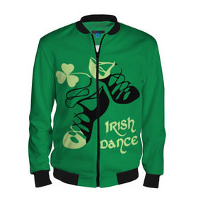 Мужской бомбер 3D с принтом Ireland, Irish dance в Петрозаводске, 100% полиэстер | застегивается на молнию, по бокам два кармана без застежек, по низу бомбера и на воротнике - эластичная резинка | Тематика изображения на принте: background | black | clover | dance | green | ireland | irish | petal | soft shoes | зеленый | ирландия | ирландский | клевер | лепесток | мягкая | обувь | танец | фон | черная