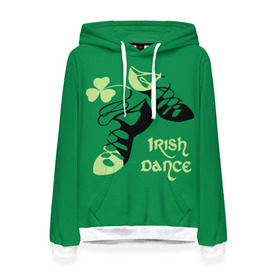 Женская толстовка 3D с принтом Ireland, Irish dance в Петрозаводске, 100% полиэстер  | двухслойный капюшон со шнурком для регулировки, мягкие манжеты на рукавах и по низу толстовки, спереди карман-кенгуру с мягким внутренним слоем. | background | black | clover | dance | green | ireland | irish | petal | soft shoes | зеленый | ирландия | ирландский | клевер | лепесток | мягкая | обувь | танец | фон | черная