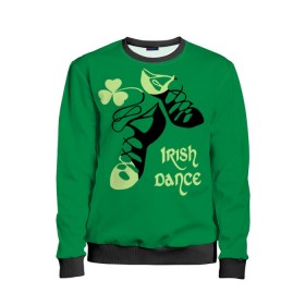 Детский свитшот 3D с принтом Ireland, Irish dance в Петрозаводске, 100% полиэстер | свободная посадка, прямой крой, мягкая тканевая резинка на рукавах и понизу свитшота | background | black | clover | dance | green | ireland | irish | petal | soft shoes | зеленый | ирландия | ирландский | клевер | лепесток | мягкая | обувь | танец | фон | черная