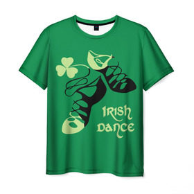 Мужская футболка 3D с принтом Ireland, Irish dance в Петрозаводске, 100% полиэфир | прямой крой, круглый вырез горловины, длина до линии бедер | background | black | clover | dance | green | ireland | irish | petal | soft shoes | зеленый | ирландия | ирландский | клевер | лепесток | мягкая | обувь | танец | фон | черная