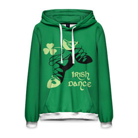 Мужская толстовка 3D с принтом Ireland, Irish dance в Петрозаводске, 100% полиэстер | двухслойный капюшон со шнурком для регулировки, мягкие манжеты на рукавах и по низу толстовки, спереди карман-кенгуру с мягким внутренним слоем. | background | black | clover | dance | green | ireland | irish | petal | soft shoes | зеленый | ирландия | ирландский | клевер | лепесток | мягкая | обувь | танец | фон | черная