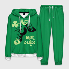 Мужской костюм 3D с принтом Ireland Irish dance в Петрозаводске, 100% полиэстер | Манжеты и пояс оформлены тканевой резинкой, двухслойный капюшон со шнурком для регулировки, карманы спереди | background | black | clover | dance | green | ireland | irish | petal | soft shoes | зеленый | ирландия | ирландский | клевер | лепесток | мягкая | обувь | танец | фон | черная