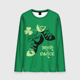 Мужской лонгслив 3D с принтом Ireland, Irish dance в Петрозаводске, 100% полиэстер | длинные рукава, круглый вырез горловины, полуприлегающий силуэт | background | black | clover | dance | green | ireland | irish | petal | soft shoes | зеленый | ирландия | ирландский | клевер | лепесток | мягкая | обувь | танец | фон | черная