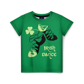 Детская футболка 3D с принтом Ireland, Irish dance в Петрозаводске, 100% гипоаллергенный полиэфир | прямой крой, круглый вырез горловины, длина до линии бедер, чуть спущенное плечо, ткань немного тянется | background | black | clover | dance | green | ireland | irish | petal | soft shoes | зеленый | ирландия | ирландский | клевер | лепесток | мягкая | обувь | танец | фон | черная