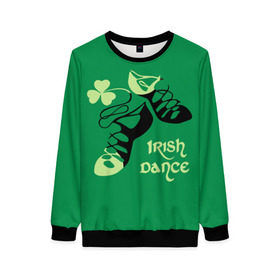 Женский свитшот 3D с принтом Ireland, Irish dance в Петрозаводске, 100% полиэстер с мягким внутренним слоем | круглый вырез горловины, мягкая резинка на манжетах и поясе, свободная посадка по фигуре | background | black | clover | dance | green | ireland | irish | petal | soft shoes | зеленый | ирландия | ирландский | клевер | лепесток | мягкая | обувь | танец | фон | черная