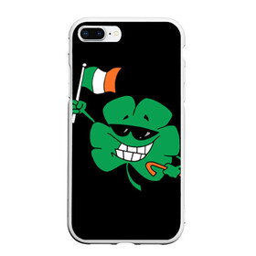 Чехол для iPhone 7Plus/8 Plus матовый с принтом Ирландия клевер с флагом в Петрозаводске, Силикон | Область печати: задняя сторона чехла, без боковых панелей | animation | background | black | clover | flag | ireland | smile | stick | teeth | анимация | зубы | ирландия | клевер | очки | палка | улыбка | флаг | фон | черный