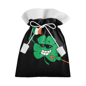 Подарочный 3D мешок с принтом Ирландия, клевер с флагом в Петрозаводске, 100% полиэстер | Размер: 29*39 см | animation | background | black | clover | flag | ireland | smile | stick | teeth | анимация | зубы | ирландия | клевер | очки | палка | улыбка | флаг | фон | черный