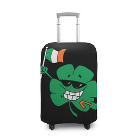 Чехол для чемодана 3D с принтом Ирландия, клевер с флагом в Петрозаводске, 86% полиэфир, 14% спандекс | двустороннее нанесение принта, прорези для ручек и колес | animation | background | black | clover | flag | ireland | smile | stick | teeth | анимация | зубы | ирландия | клевер | очки | палка | улыбка | флаг | фон | черный
