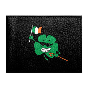 Обложка для студенческого билета с принтом Ирландия, клевер с флагом в Петрозаводске, натуральная кожа | Размер: 11*8 см; Печать на всей внешней стороне | animation | background | black | clover | flag | ireland | smile | stick | teeth | анимация | зубы | ирландия | клевер | очки | палка | улыбка | флаг | фон | черный