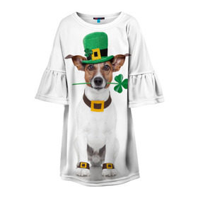 Детское платье 3D с принтом Ирландия в Петрозаводске, 100% полиэстер | прямой силуэт, чуть расширенный к низу. Круглая горловина, на рукавах — воланы | animal | breed | clover | dog | folk | fun | funny | hat | hero | ireland | irish | saint patrick | герой | животное | ирландия | ирландский | клевер | народный | порода | прикол | святой патрик | собака | шляпа | шутка