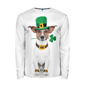 Мужской лонгслив 3D с принтом Ирландия в Петрозаводске, 100% полиэстер | длинные рукава, круглый вырез горловины, полуприлегающий силуэт | animal | breed | clover | dog | folk | fun | funny | hat | hero | ireland | irish | saint patrick | герой | животное | ирландия | ирландский | клевер | народный | порода | прикол | святой патрик | собака | шляпа | шутка