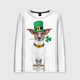 Женский лонгслив 3D с принтом Ирландия в Петрозаводске, 100% полиэстер | длинные рукава, круглый вырез горловины, полуприлегающий силуэт | animal | breed | clover | dog | folk | fun | funny | hat | hero | ireland | irish | saint patrick | герой | животное | ирландия | ирландский | клевер | народный | порода | прикол | святой патрик | собака | шляпа | шутка