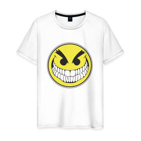Мужская футболка хлопок с принтом Злой смайл в Петрозаводске, 100% хлопок | прямой крой, круглый вырез горловины, длина до линии бедер, слегка спущенное плечо. | зло | смайл | эмоджи