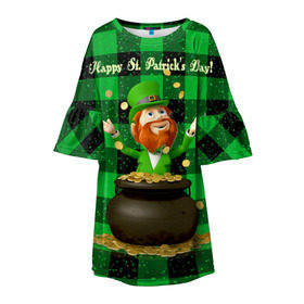 Детское платье 3D с принтом Ирландия в Петрозаводске, 100% полиэстер | прямой силуэт, чуть расширенный к низу. Круглая горловина, на рукавах — воланы | irish | st. patricks day | зеленый | ирландец | лепрекон