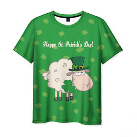 Мужская футболка 3D с принтом Ирландия в Петрозаводске, 100% полиэфир | прямой крой, круглый вырез горловины, длина до линии бедер | Тематика изображения на принте: irish | sheep | st. patricks day | зеленый | ирландец | лепрекон | оваечка | овца