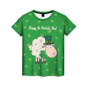 Женская футболка 3D с принтом Ирландия в Петрозаводске, 100% полиэфир ( синтетическое хлопкоподобное полотно) | прямой крой, круглый вырез горловины, длина до линии бедер | irish | sheep | st. patricks day | зеленый | ирландец | лепрекон | оваечка | овца
