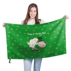 Флаг 3D с принтом Ирландия в Петрозаводске, 100% полиэстер | плотность ткани — 95 г/м2, размер — 67 х 109 см. Принт наносится с одной стороны | irish | sheep | st. patricks day | зеленый | ирландец | лепрекон | оваечка | овца