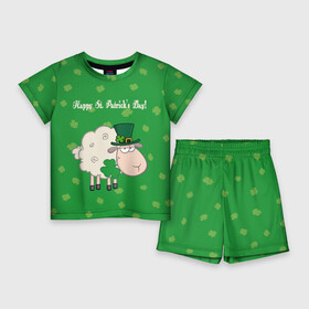 Детский костюм с шортами 3D с принтом Ирландия в Петрозаводске,  |  | irish | sheep | st. patricks day | зеленый | ирландец | лепрекон | оваечка | овца