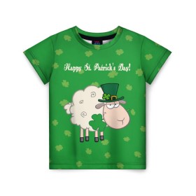 Детская футболка 3D с принтом Ирландия в Петрозаводске, 100% гипоаллергенный полиэфир | прямой крой, круглый вырез горловины, длина до линии бедер, чуть спущенное плечо, ткань немного тянется | Тематика изображения на принте: irish | sheep | st. patricks day | зеленый | ирландец | лепрекон | оваечка | овца