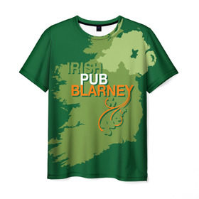 Мужская футболка 3D с принтом Irish pub Blarney в Петрозаводске, 100% полиэфир | прямой крой, круглый вырез горловины, длина до линии бедер | bar | blarney | ireland | irish | map | pub | wasps | бар | ирландия | ирландский | карта | остров