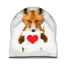 Шапка 3D с принтом Влюбленная лиса в Петрозаводске, 100% полиэстер | универсальный размер, печать по всей поверхности изделия | animal | beast | fox | heart | love | orange | животное | зверь | лис | лиса | личиска | любовь | рыжая | сердце