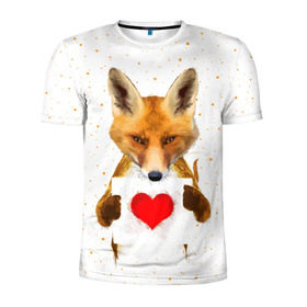 Мужская футболка 3D спортивная с принтом Влюбленная лиса в Петрозаводске, 100% полиэстер с улучшенными характеристиками | приталенный силуэт, круглая горловина, широкие плечи, сужается к линии бедра | Тематика изображения на принте: animal | beast | fox | heart | love | orange | животное | зверь | лис | лиса | личиска | любовь | рыжая | сердце