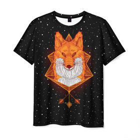 Мужская футболка 3D с принтом Огненный лис в Петрозаводске, 100% полиэфир | прямой крой, круглый вырез горловины, длина до линии бедер | animal | beast | fox | heart | love | orange | животное | зверь | лис | лиса | личиска | любовь | огонь | пламя | рыжая | сердце