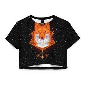 Женская футболка 3D укороченная с принтом Огненный лис в Петрозаводске, 100% полиэстер | круглая горловина, длина футболки до линии талии, рукава с отворотами | animal | beast | fox | heart | love | orange | животное | зверь | лис | лиса | личиска | любовь | огонь | пламя | рыжая | сердце