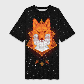 Платье-футболка 3D с принтом Огненный лис в Петрозаводске,  |  | animal | beast | fox | heart | love | orange | животное | зверь | лис | лиса | личиска | любовь | огонь | пламя | рыжая | сердце