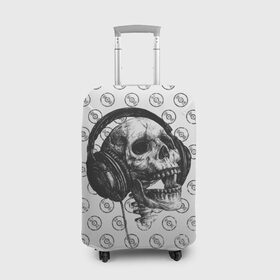 Чехол для чемодана 3D с принтом Череп меломана в Петрозаводске, 86% полиэфир, 14% спандекс | двустороннее нанесение принта, прорези для ручек и колес | bone | dark | death | dubstep | electro | evil | hipster | metal | music | rock | skelet | skull | дабстеп | кости | меломан | метал | музыка | наушники | рок | скелет | хипстер | череп