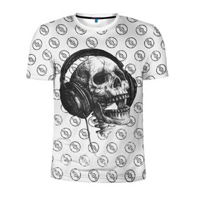 Мужская футболка 3D спортивная с принтом Череп меломана в Петрозаводске, 100% полиэстер с улучшенными характеристиками | приталенный силуэт, круглая горловина, широкие плечи, сужается к линии бедра | Тематика изображения на принте: bone | dark | death | dubstep | electro | evil | hipster | metal | music | rock | skelet | skull | дабстеп | кости | меломан | метал | музыка | наушники | рок | скелет | хипстер | череп