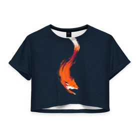 Женская футболка 3D укороченная с принтом Хитрая лисичка в Петрозаводске, 100% полиэстер | круглая горловина, длина футболки до линии талии, рукава с отворотами | animal | beast | fox | heart | love | orange | животное | зверь | лис | лиса | личиска | любовь | рыжая | сердце