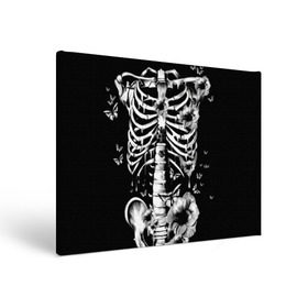 Холст прямоугольный с принтом Floral Skeleton в Петрозаводске, 100% ПВХ |  | art | bone | dark | death | fashion | flower | hipster | skelet | skull | арт | грудь | кости | мода | ребра | скелет | стиль | темный | хипстер | цвет | череп
