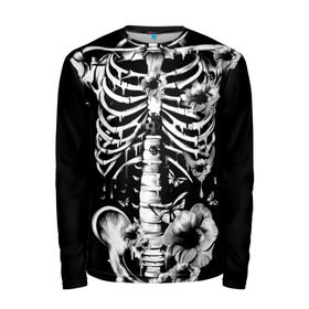 Мужской лонгслив 3D с принтом Floral Skeleton в Петрозаводске, 100% полиэстер | длинные рукава, круглый вырез горловины, полуприлегающий силуэт | art | bone | dark | death | fashion | flower | hipster | skelet | skull | арт | грудь | кости | мода | ребра | скелет | стиль | темный | хипстер | цвет | череп