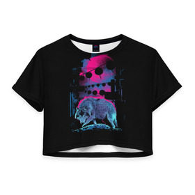 Женская футболка 3D укороченная с принтом Wolf Town в Петрозаводске, 100% полиэстер | круглая горловина, длина футболки до линии талии, рукава с отворотами | animal | beast | lunar | moon | nature | planet | rage | roar | space | wolf | волк | город | деревня | животное | зверь | космос | луна | лунный | планета | рык | ярость