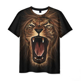 Мужская футболка 3D с принтом Львиный рык в Петрозаводске, 100% полиэфир | прямой крой, круглый вырез горловины, длина до линии бедер | animal | beast | cat | feline | king | lion | meow | pussy | rage | roar | животное | зверь | король | кот | кошка | лев | львица | мяу | рык | хищник | царь | ярость