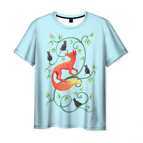 Мужская футболка 3D с принтом Милая лисичка в Петрозаводске, 100% полиэфир | прямой крой, круглый вырез горловины, длина до линии бедер | animal | beast | fox | heart | love | orange | животное | зверь | лис | лиса | личиска | любовь | птица | птицы | птичка | рыжая | сердце