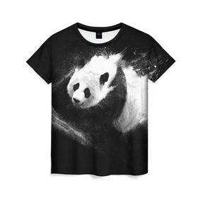 Женская футболка 3D с принтом Молочная панда в Петрозаводске, 100% полиэфир ( синтетическое хлопкоподобное полотно) | прямой крой, круглый вырез горловины, длина до линии бедер | animal | bear | beast | milk | nature | panda | животное | зверь | медведь | молоко | панда | природа