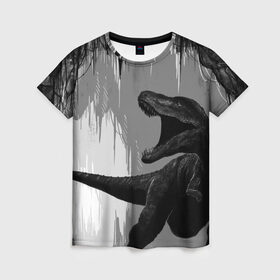 Женская футболка 3D с принтом Пещера динозавра в Петрозаводске, 100% полиэфир ( синтетическое хлопкоподобное полотно) | прямой крой, круглый вырез горловины, длина до линии бедер | animal | beast | dino | rage | roar | динозавр | животное | зверь | земля | пещера | рык | эра | ярость