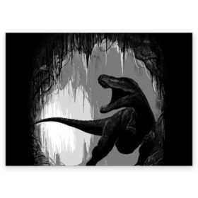Поздравительная открытка с принтом Пещера динозавра в Петрозаводске, 100% бумага | плотность бумаги 280 г/м2, матовая, на обратной стороне линовка и место для марки
 | Тематика изображения на принте: animal | beast | dino | rage | roar | динозавр | животное | зверь | земля | пещера | рык | эра | ярость